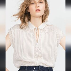 Zara Collared Blouse w/Lace and Pleat Details